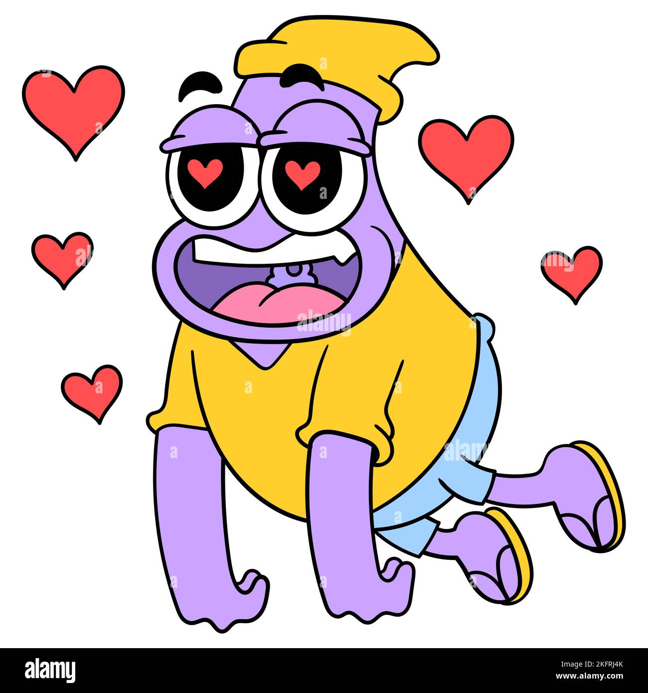 A vector design of a doodle hand drawing cartoon character in love and