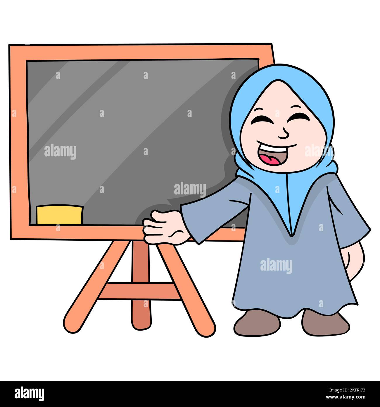 A vector design of a teacher in front of the class board against white background Stock Vector