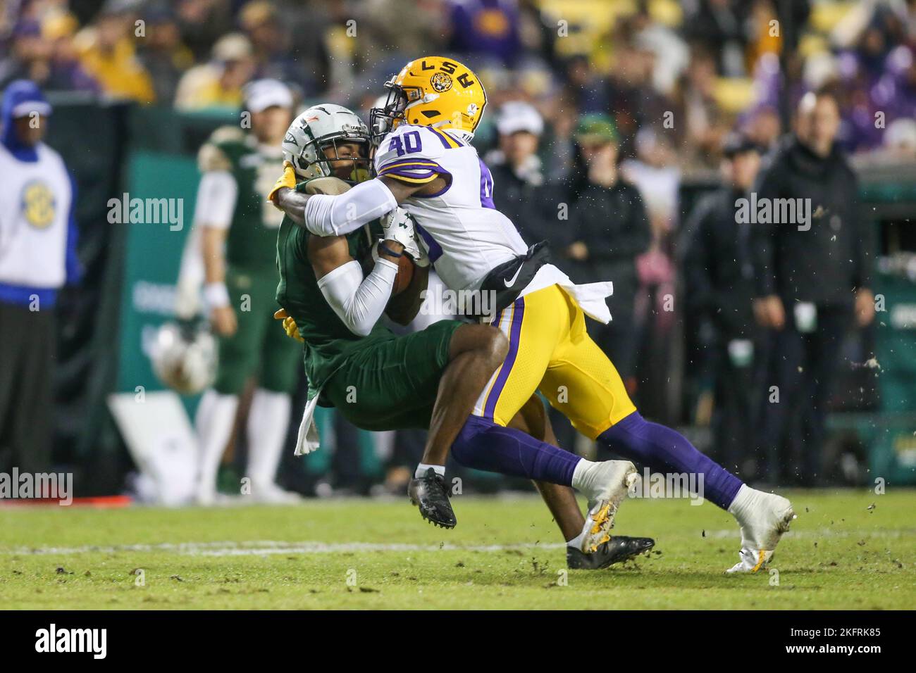 November 19, 2022 LSU's Harold Perkins Jr. (40) brings down UAB's Fred