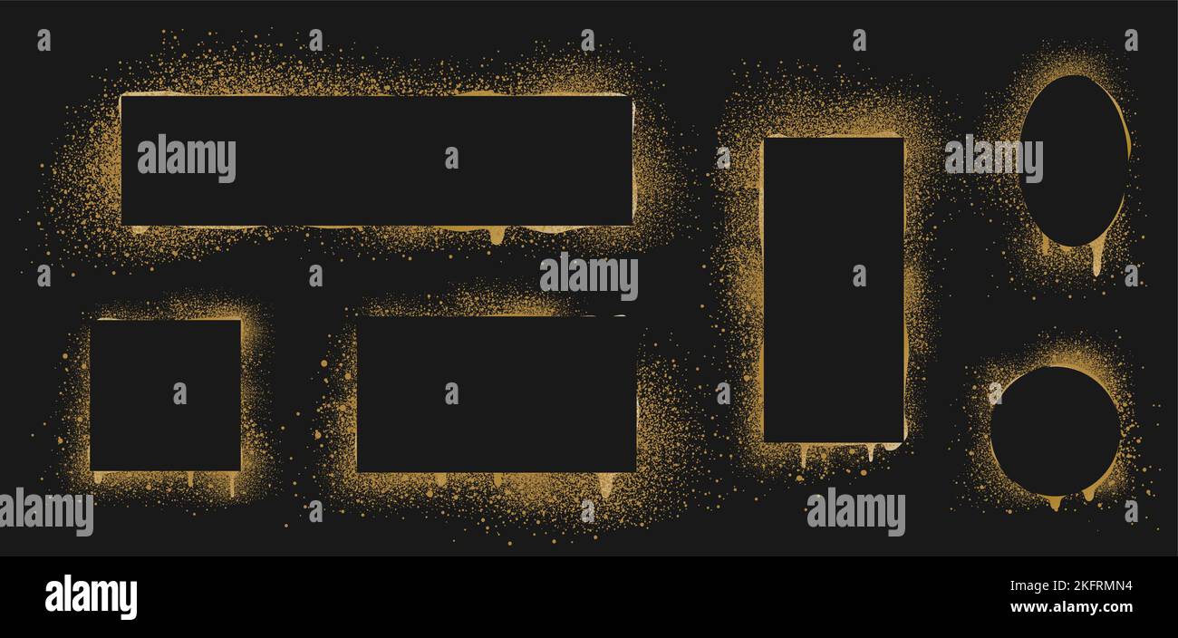 Gold spray paint frames, graffiti stencil banners. Rectangular, oval