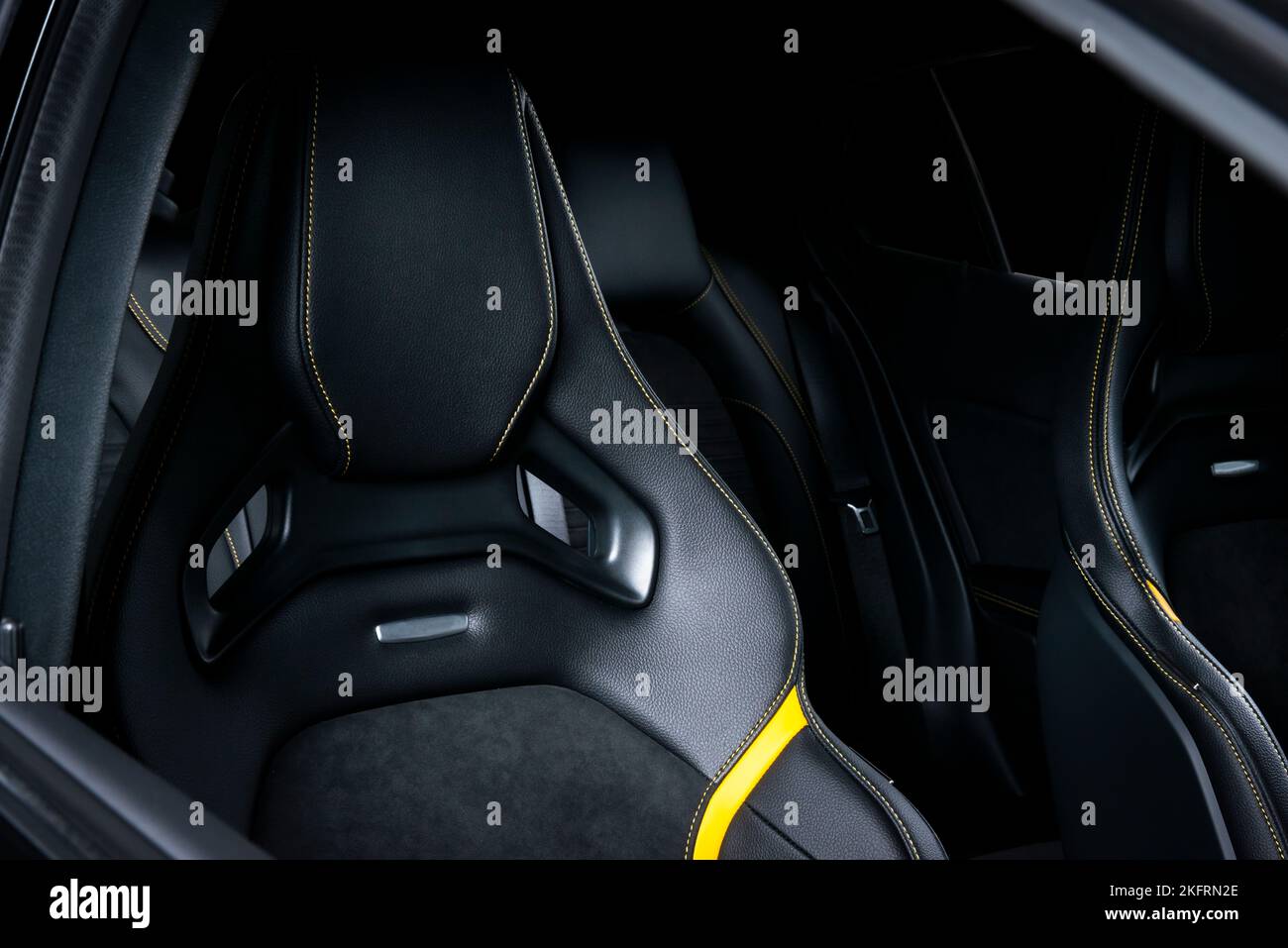 Luxury car inside. Interior of prestige modern car. Comfortable leather