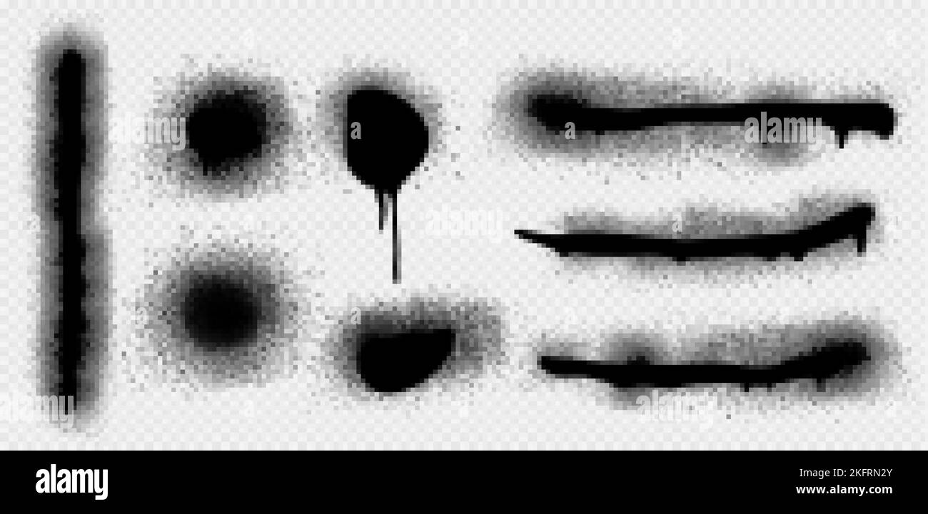 Spray paint drips and lines, black ink splatters, brush stains with graffiti effect. inky blots in urban street style, blobs or stripes. Design elemen Stock Vector