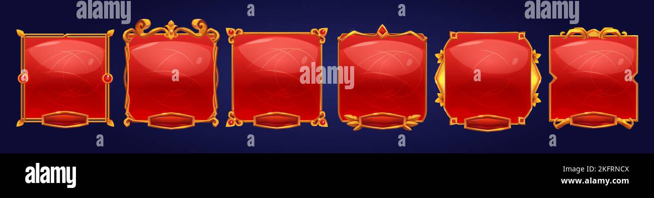 Golden vintage game frames, ui medieval square red buttons withnborders ...