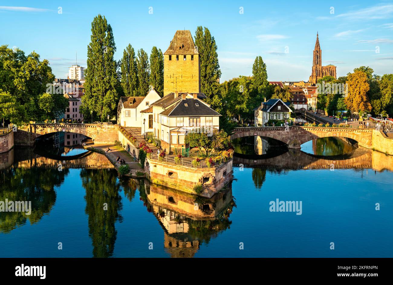 Picturesque view of Ponts Couverts in the historic Petite France district of Strasbourg in Alsace Stock Photo