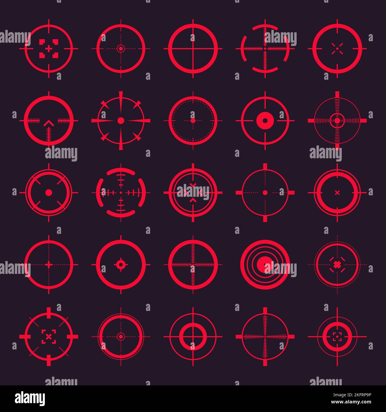 Crosshair, gun sight vector icons. Bullseye, red target or aim symbol