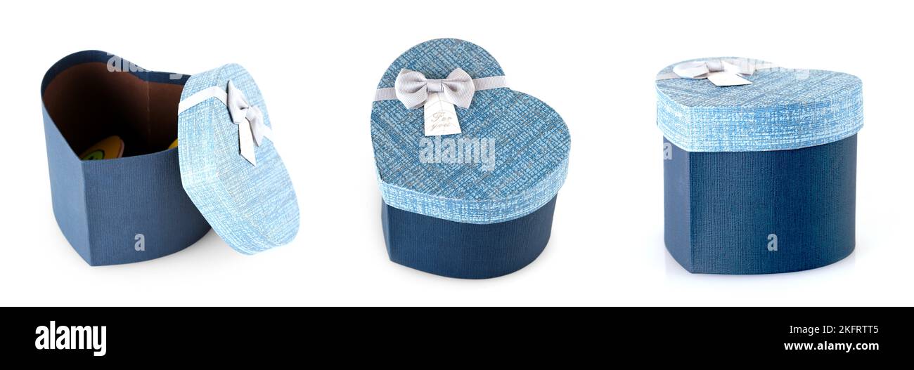 The set of big blue gift box in the form of a heart isolated Stock Photo