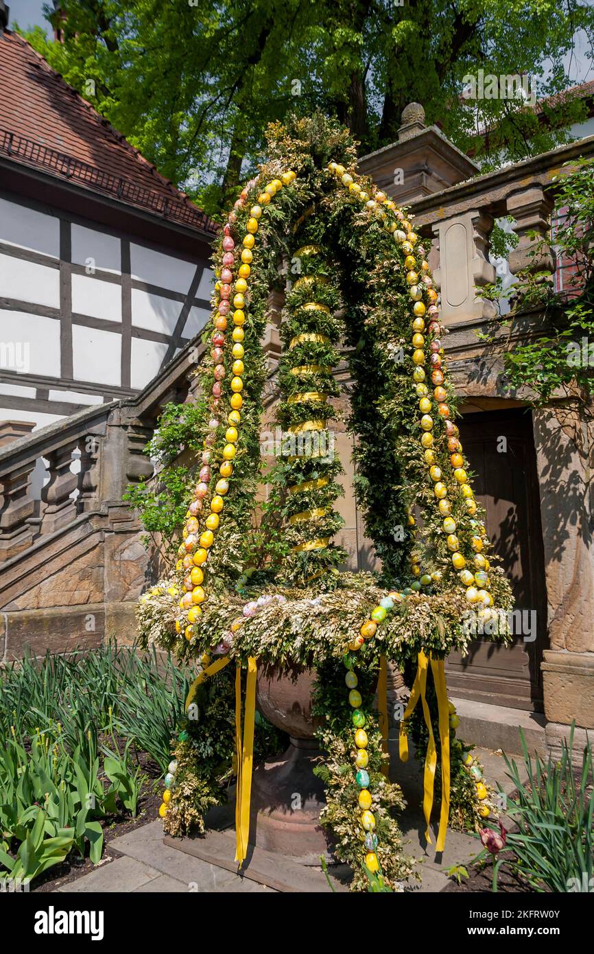 Decorated fountain, Easter fountain, Rheinzabern, Southern Palatinate, Palatinate, Rhineland-Palatinate, Germany, Europe Stock Photo