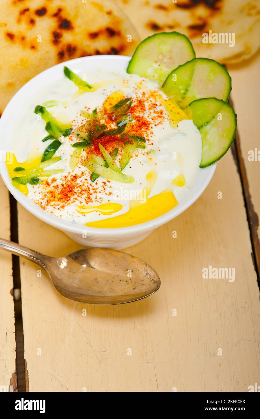 Arab middle east salatit laban wa kh'yar Khyar Bi Laban goat yogurt and cucumber salad Stock Photo