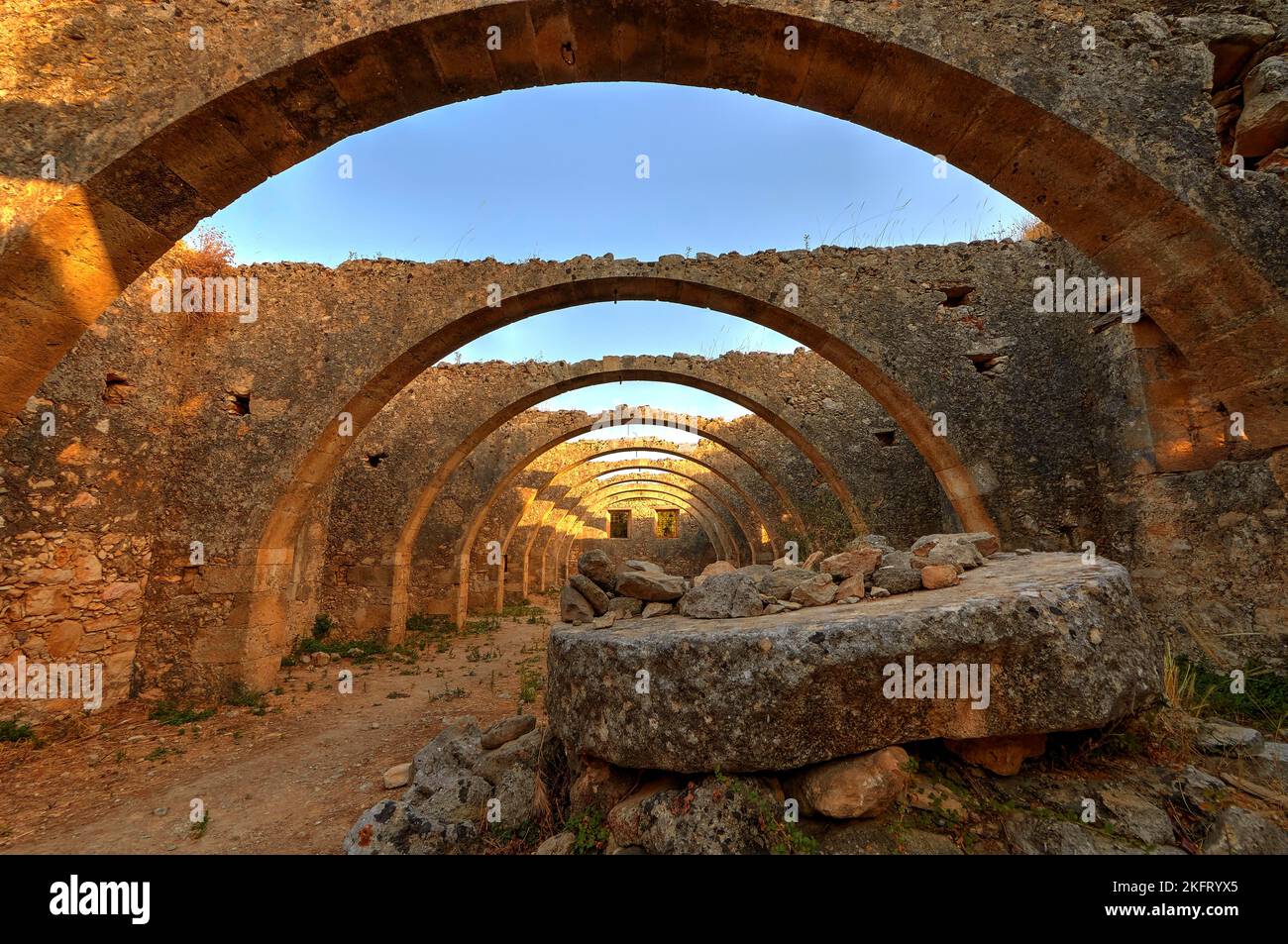 Olives (olivae), olive oil factory, olive oil mill, arched vault, old