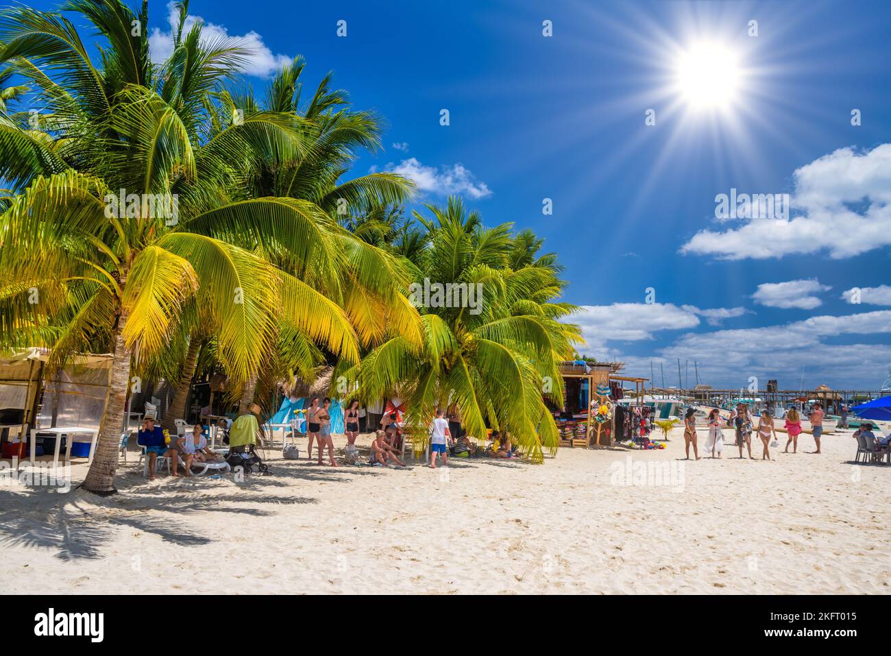 White sand beach with cocos palms, Isla Mujeres island, Caribbean Sea ...