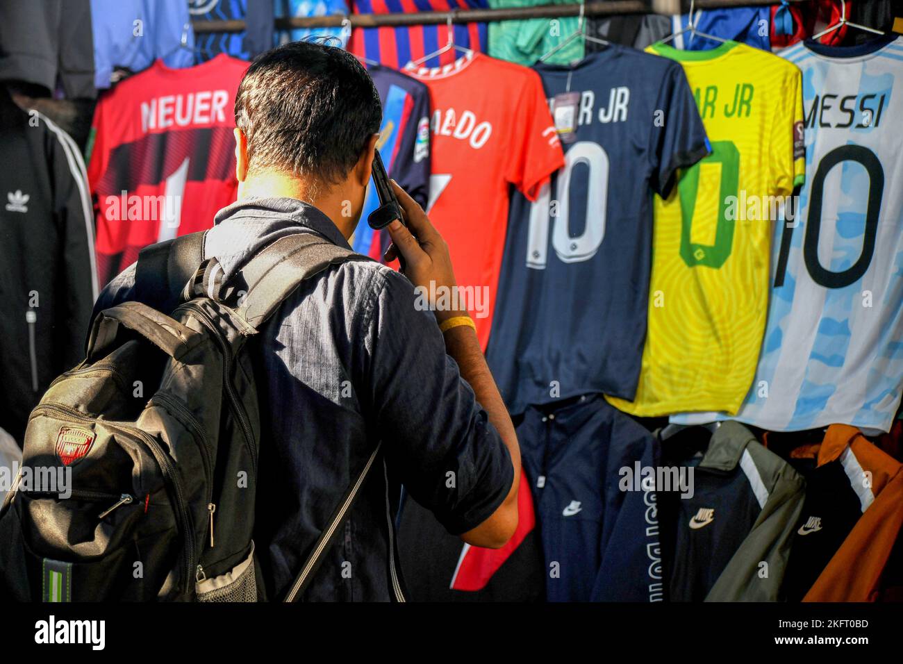 Kolkata, India. 19th Nov, 2022. Jerseys of iconic football players like