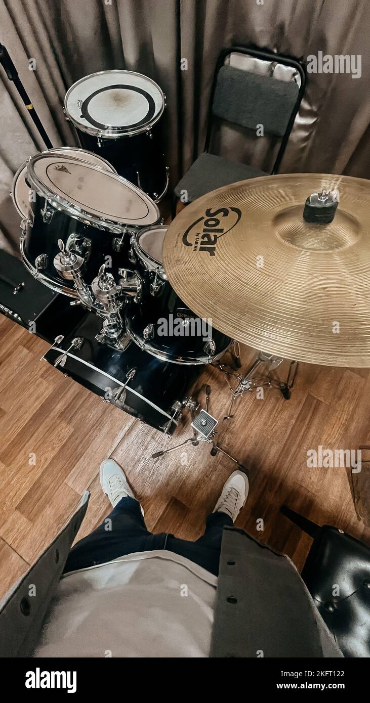 drum kit top view and a young guy without a face Stock Photo
