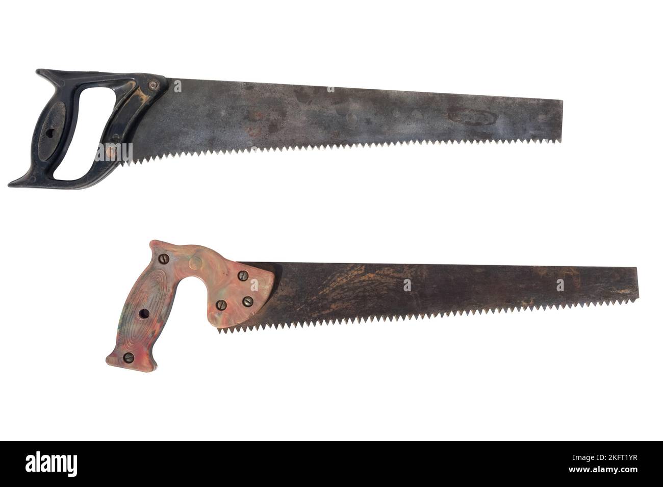 old handsaws, vintage tools. isolated on white background Stock Photo