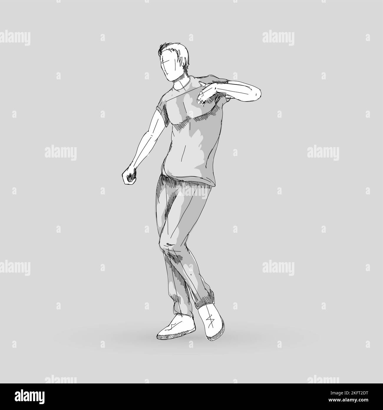 Modern Style Dancer Posing Sketch of a Man Dancer Hip Hop Choreography on a Gray Stock Vector