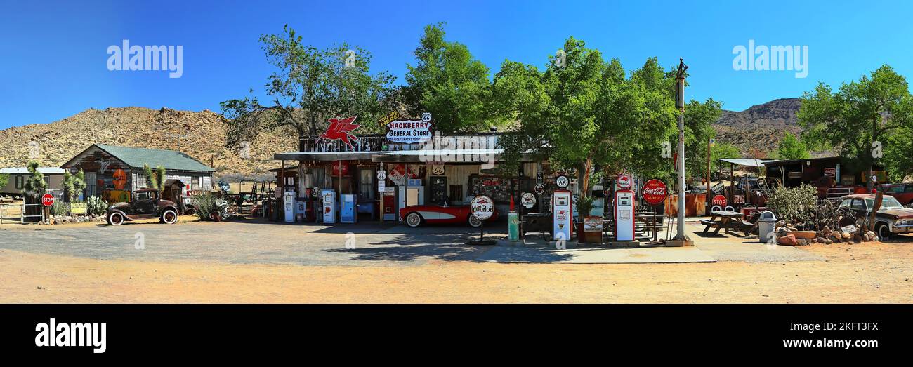 Antique gas station at Hackberry General Store on historic Route 66. Kingman, Arizona, USA, North America Stock Photo