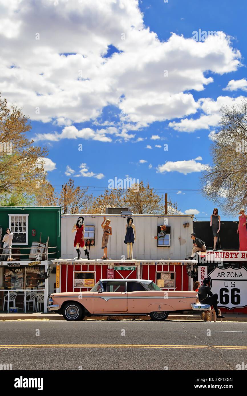 Western town in Seligman on historic Route 66 in the Wild West