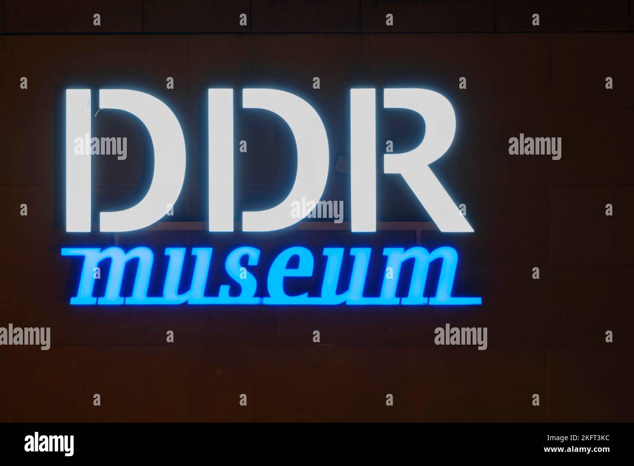 Illuminated lettering DDR Museum, Berlin, Germany, Europe Stock Photo