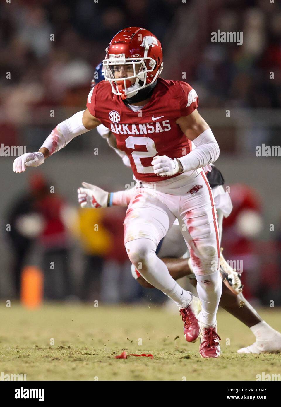 Defeated Razorback Fayetteville, AR, US, November 19, 2022: Razorback defensive back Myles ...