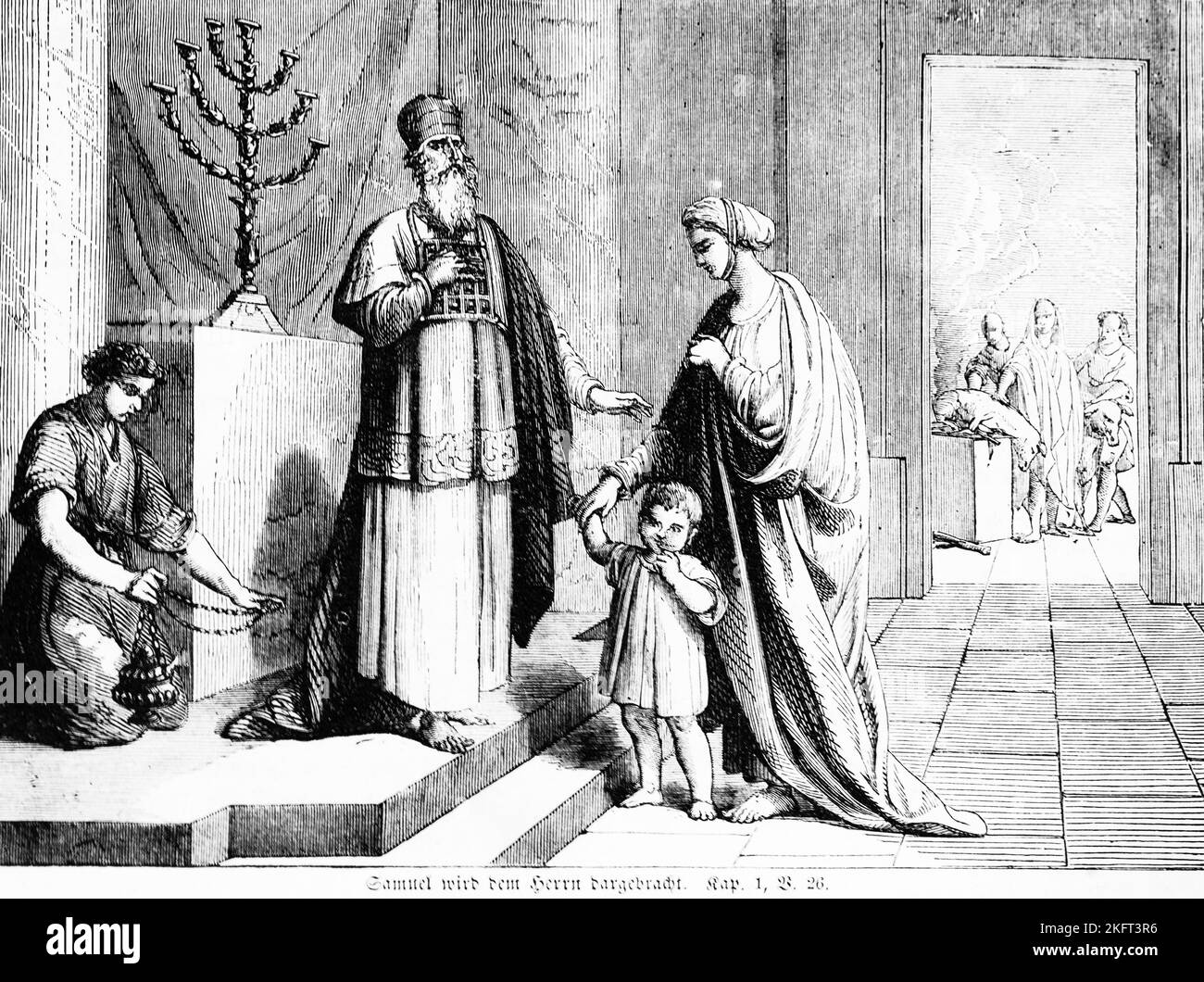 Samuel is offered to the Lord, group, offer, child, altar, soul, woman