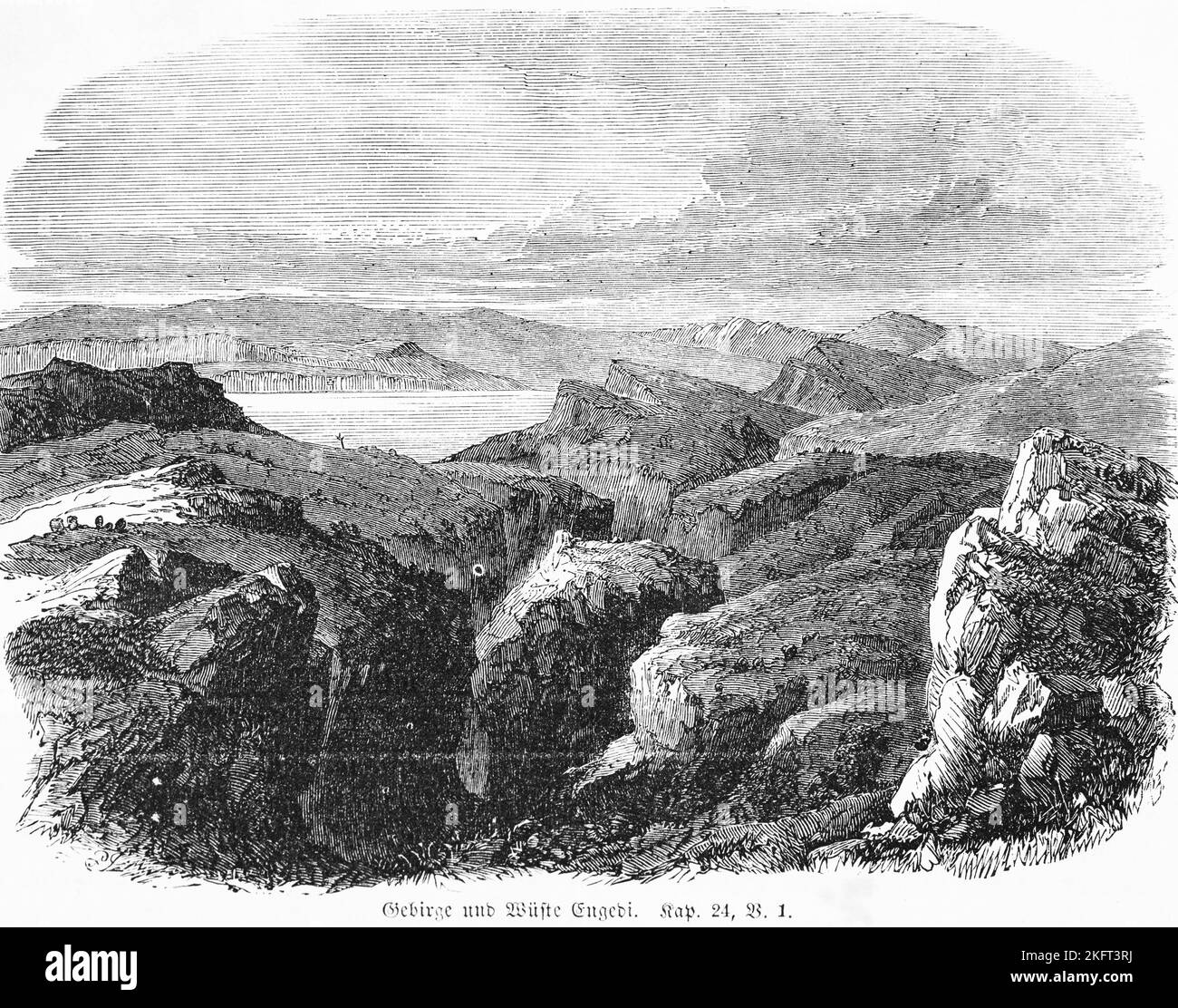 Mountains and desert Engedi, Kehila, Saul, David, Philistines, landscape, mountains, gorges, lake, Bible, Old Testament, First Book Samuelis, chapter Stock Photo
