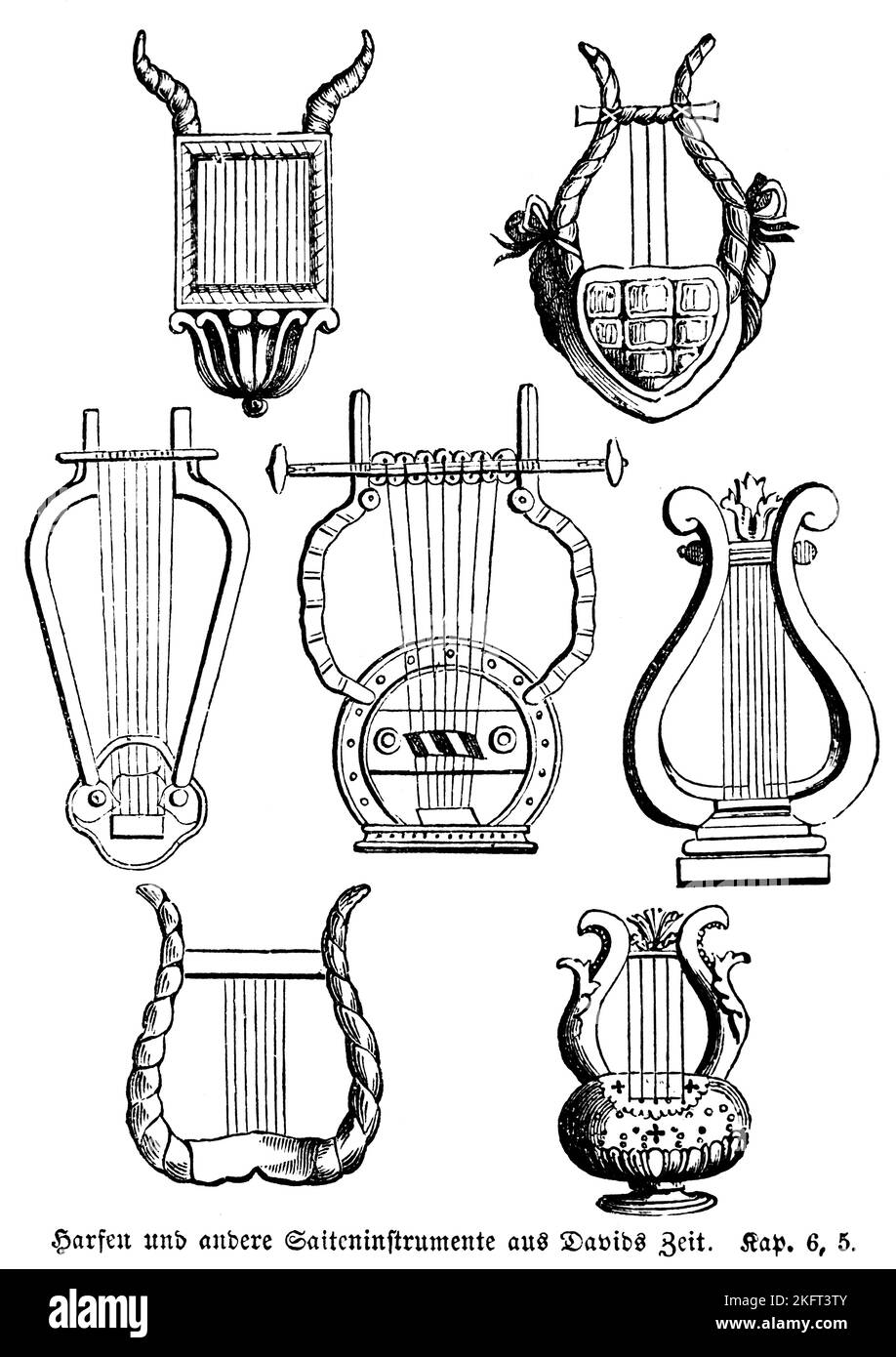 Harps and other stringed instruments from David's time, various, objects, David, House of Isreal, fir wood, Bible, Old Testament, Second Book of Samue Stock Photo