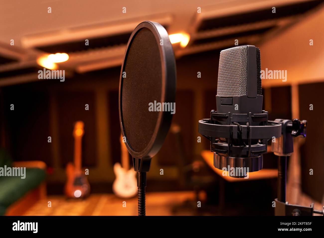 Microphone for recording for vocal singer with shock mount and pop