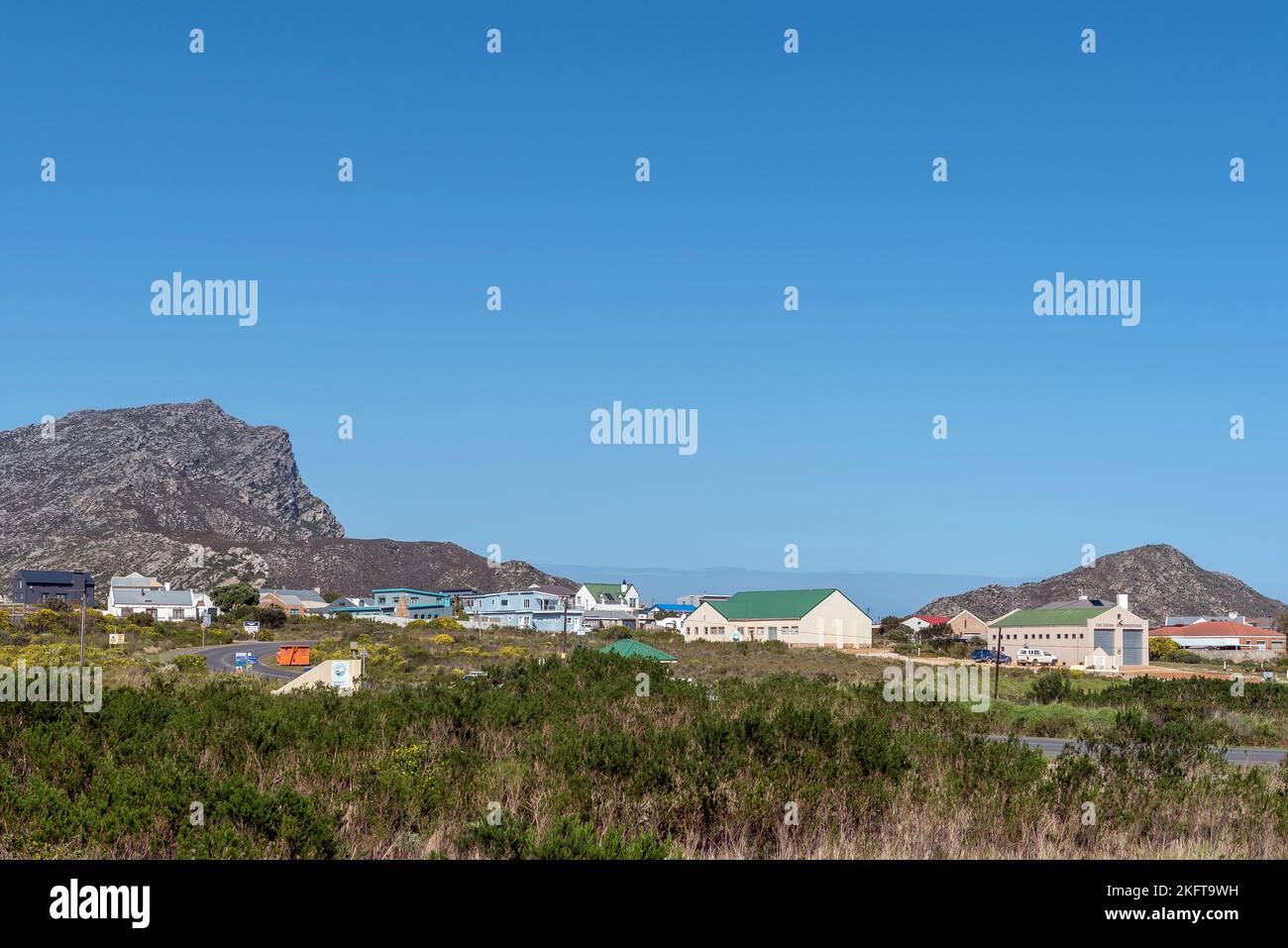 Pringlebaai, South Africa - Sep 20, 2022: View of Pringlebaai on the Western Cape South Coast. Buildings are visible Stock Photo