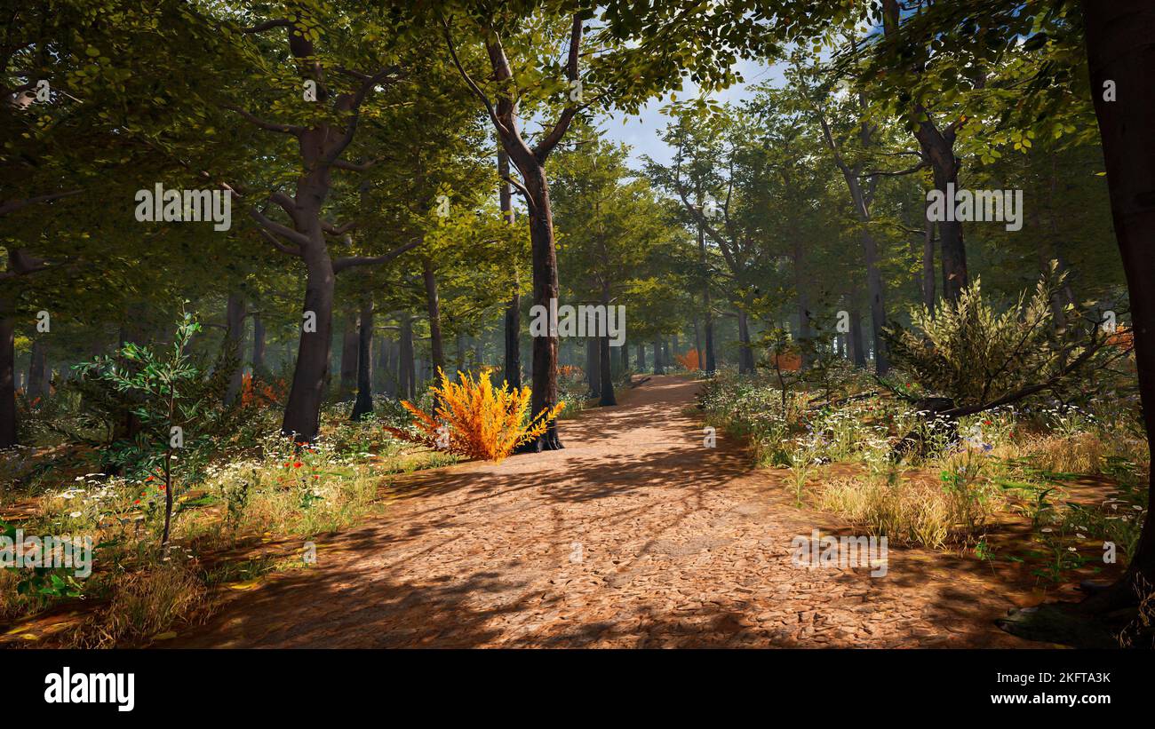 Environmental Render 3D rendering. An immersive natural environment. Landscape to illustrate ...