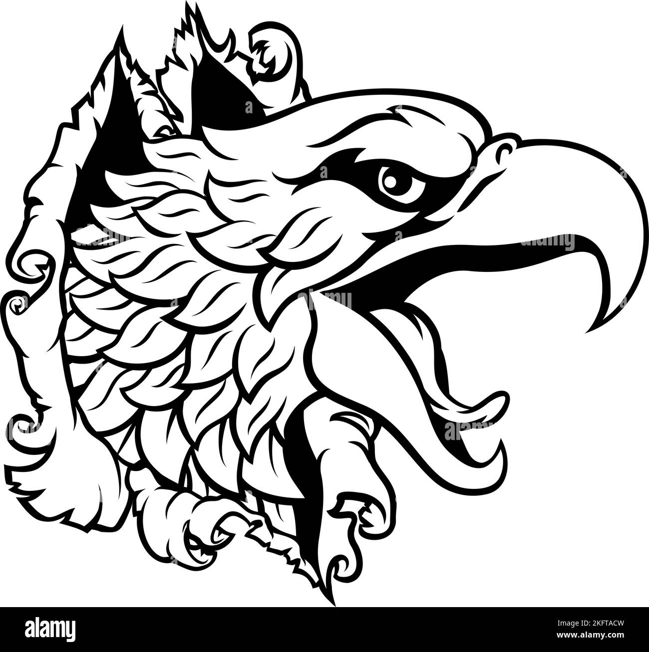 Eagle Hawk Face Head Tearing Through Background Stock Vector Image