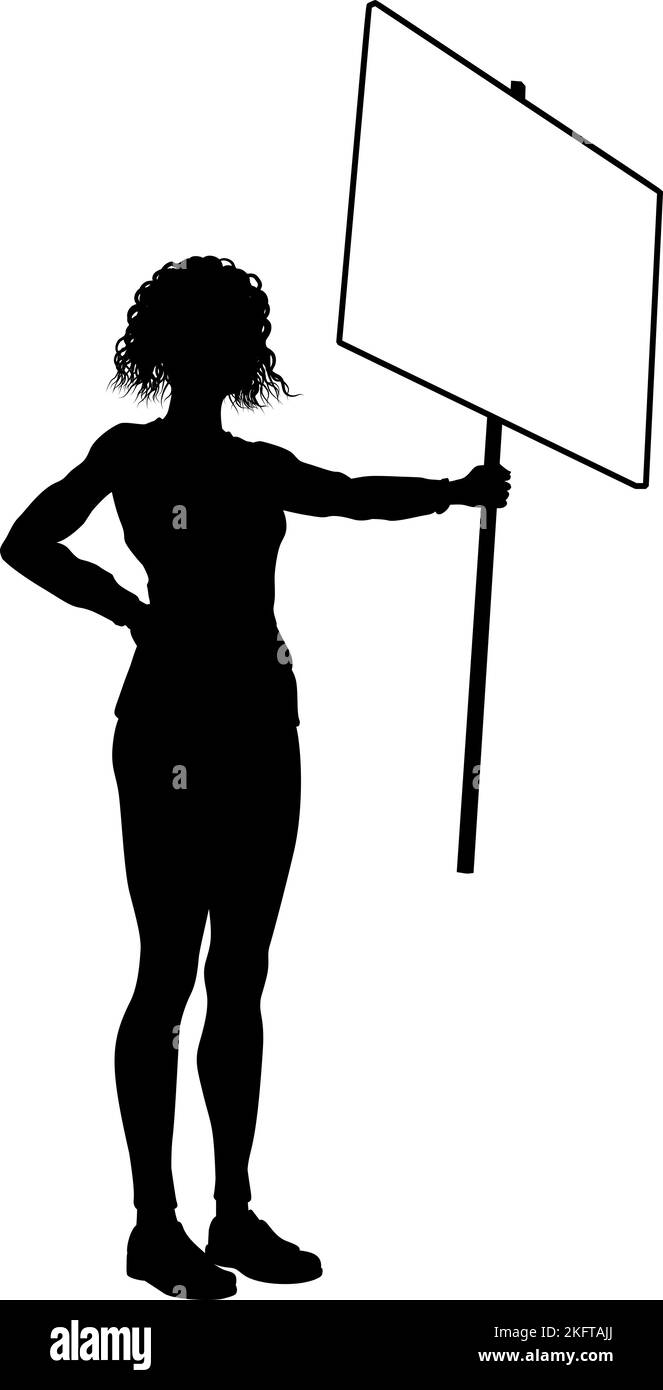 Protest Rally March Picket Sign Silhouette Person Stock Vector Image