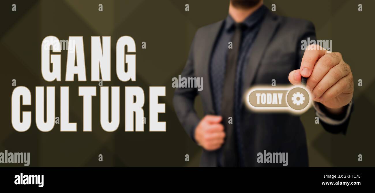 Text caption presenting Gang Culture. Word for particular organization ...