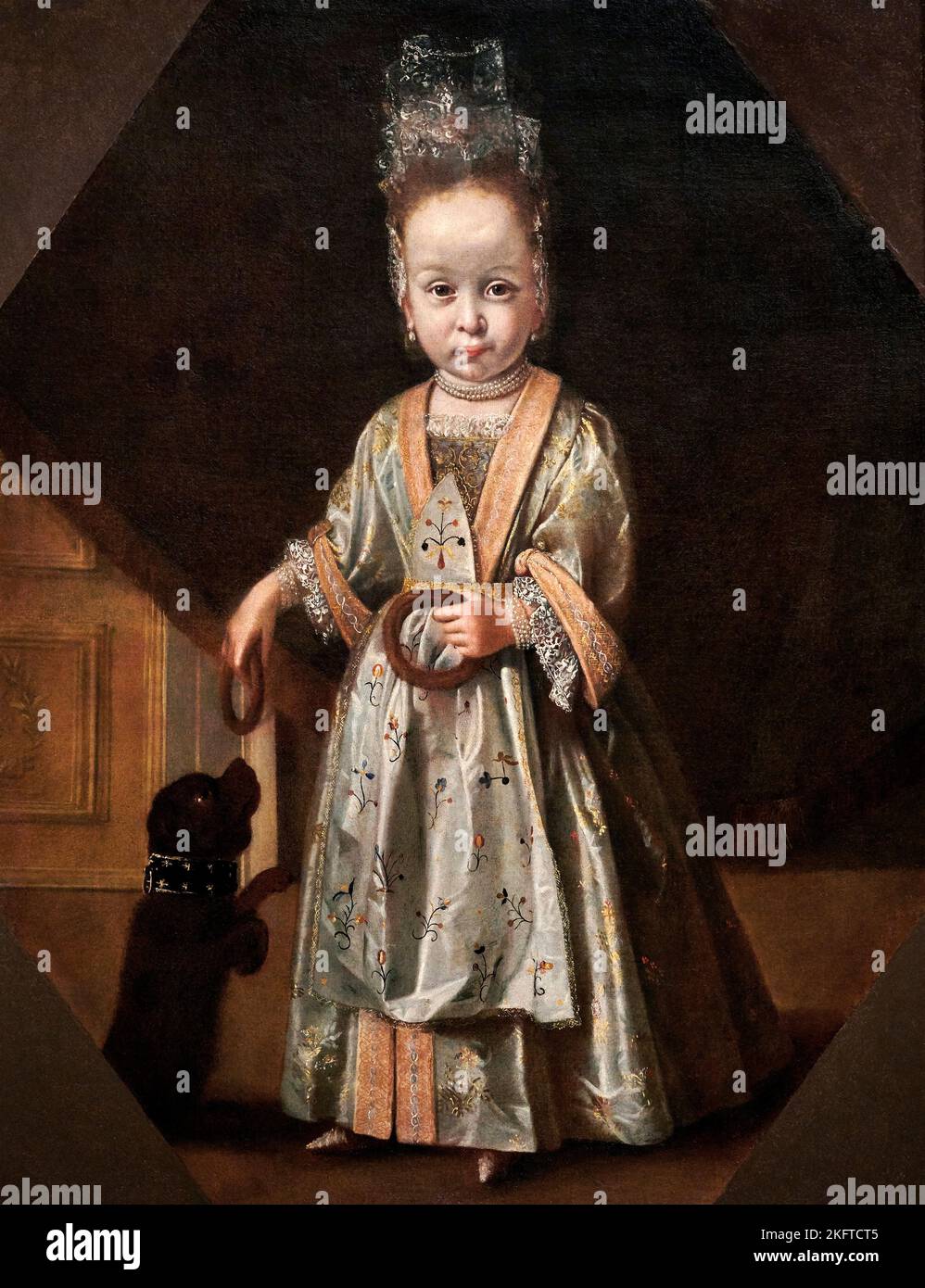 Ritratto di bambina con cagnolino   - olio su tela  - Pier Francesco Cittadini  - 1650  - Parma, Italia, Galleria Nazionale Stock Photo