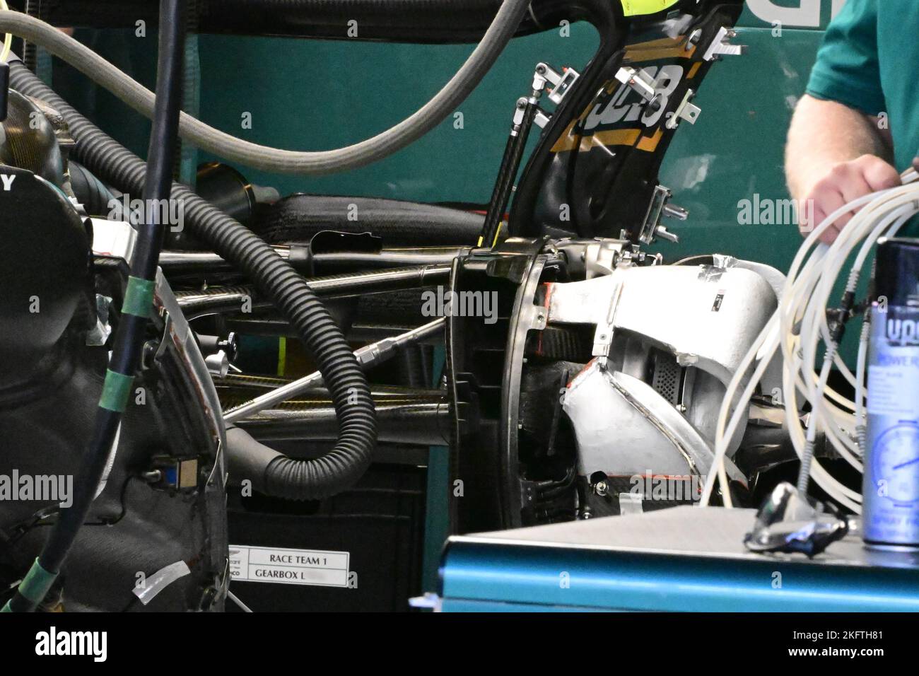 ABU DHABI, 19/11/2022, Aston Martin F1 Team AMR22, mechanical detail of