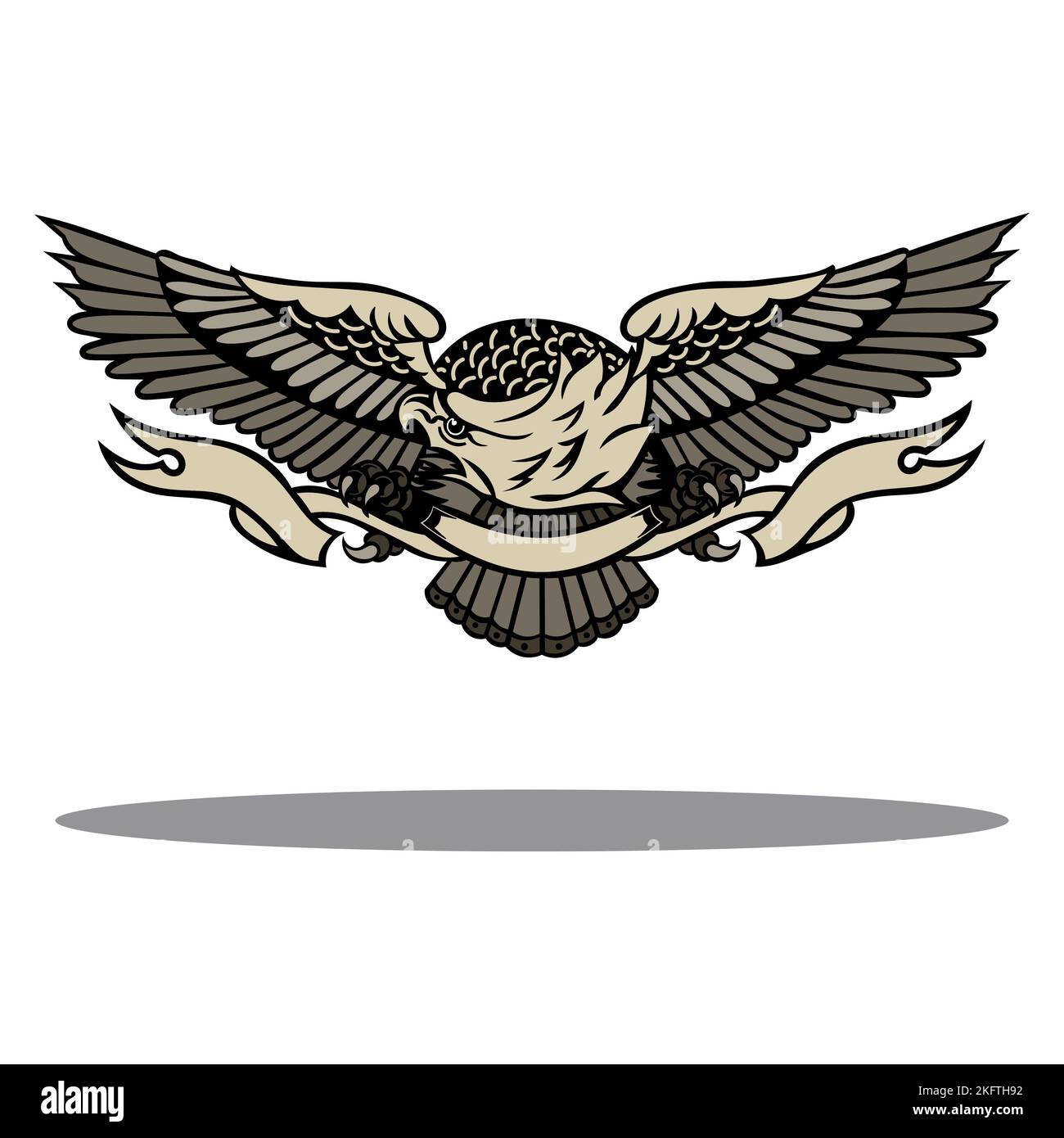 A vector illustration of gray and brown eagle logo with its shadow ...