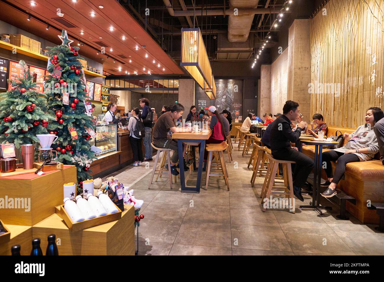SHENZHEN, CHINA - CIRCA NOVEMBER, 2019: interior shot of Starbucks Coffee in Shenzhen. Stock Photo