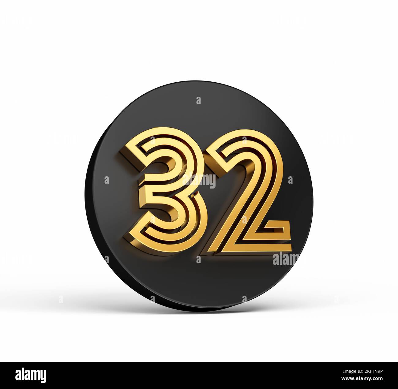 The Elite 3D Digit Letter 32 on Black 3d button isolated on white background Stock Photo