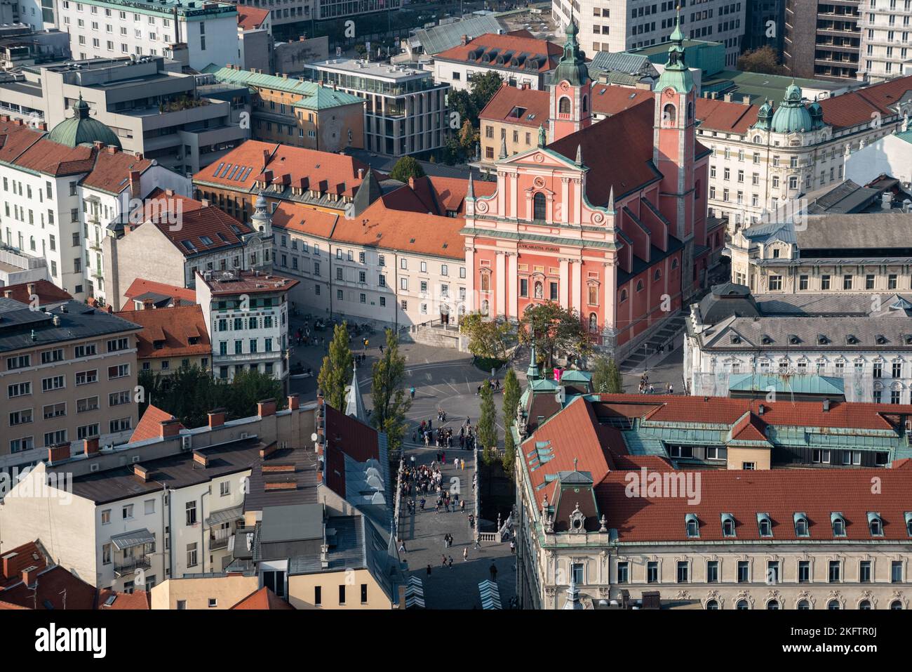 Preseren Square Aerial view of the church of the Annunciation and the Preseren square ...
