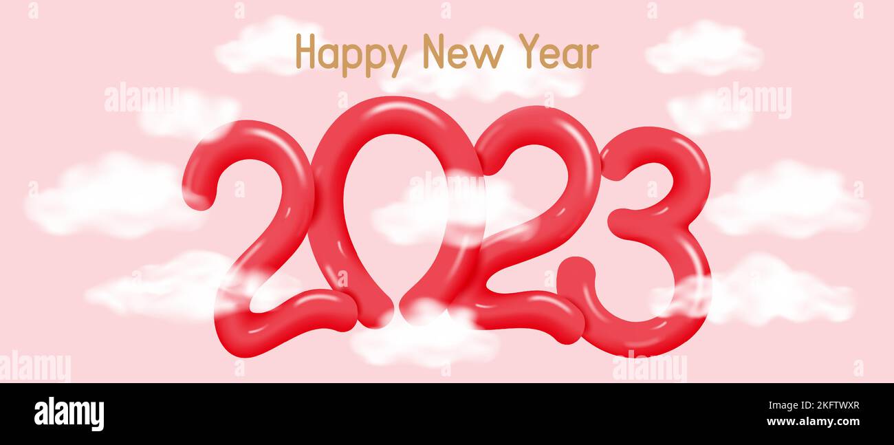 Happy New Year 2023 holiday poster. New Year banner or postcard design. Pink decorative template with numbers 2,0,3. Vector illustration. Stock Vector
