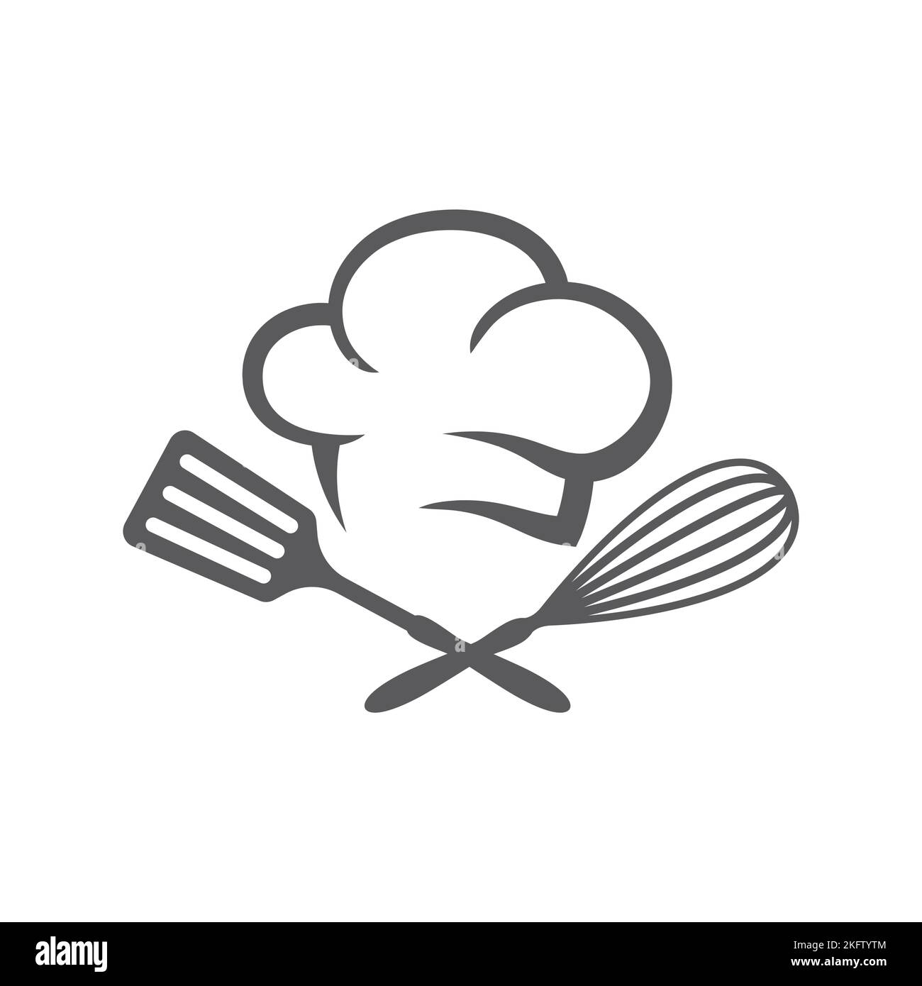Restaurant logo, food symbol with chef cap. Crossed whisk wire and