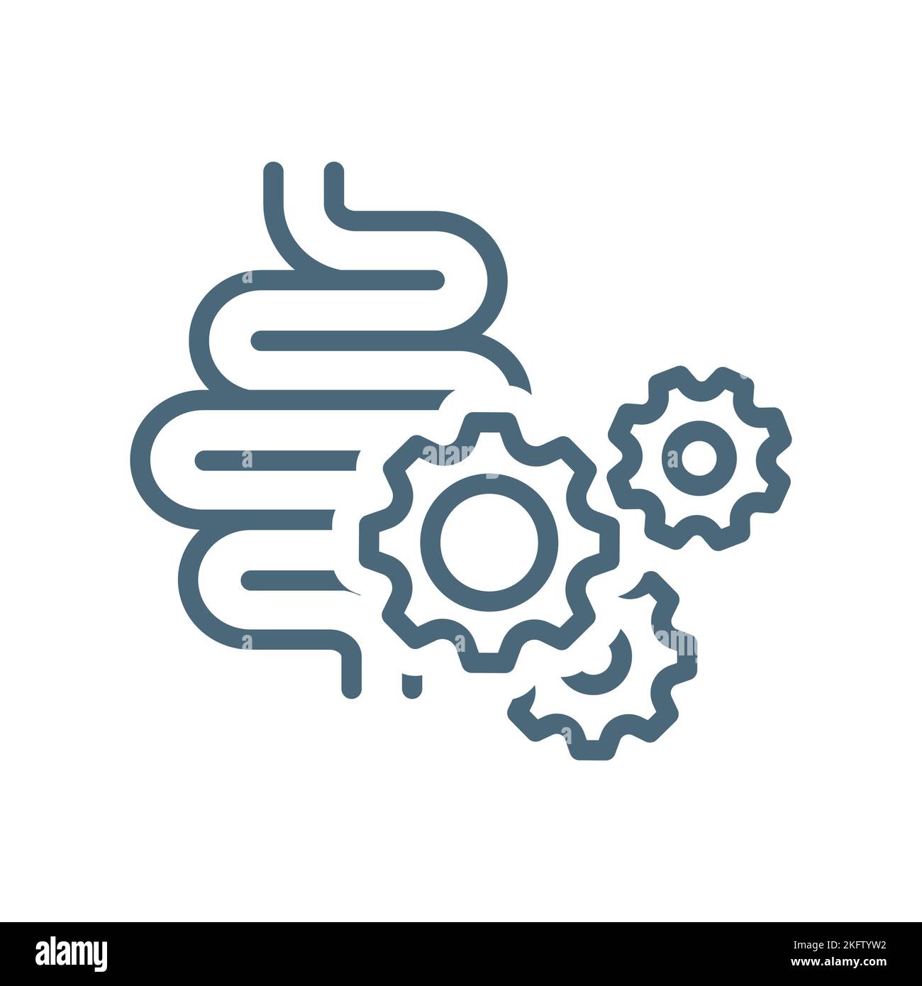 Bowes with gear cogwheels vector icon. Small intestines with gears outlined symbol. Stock Vector