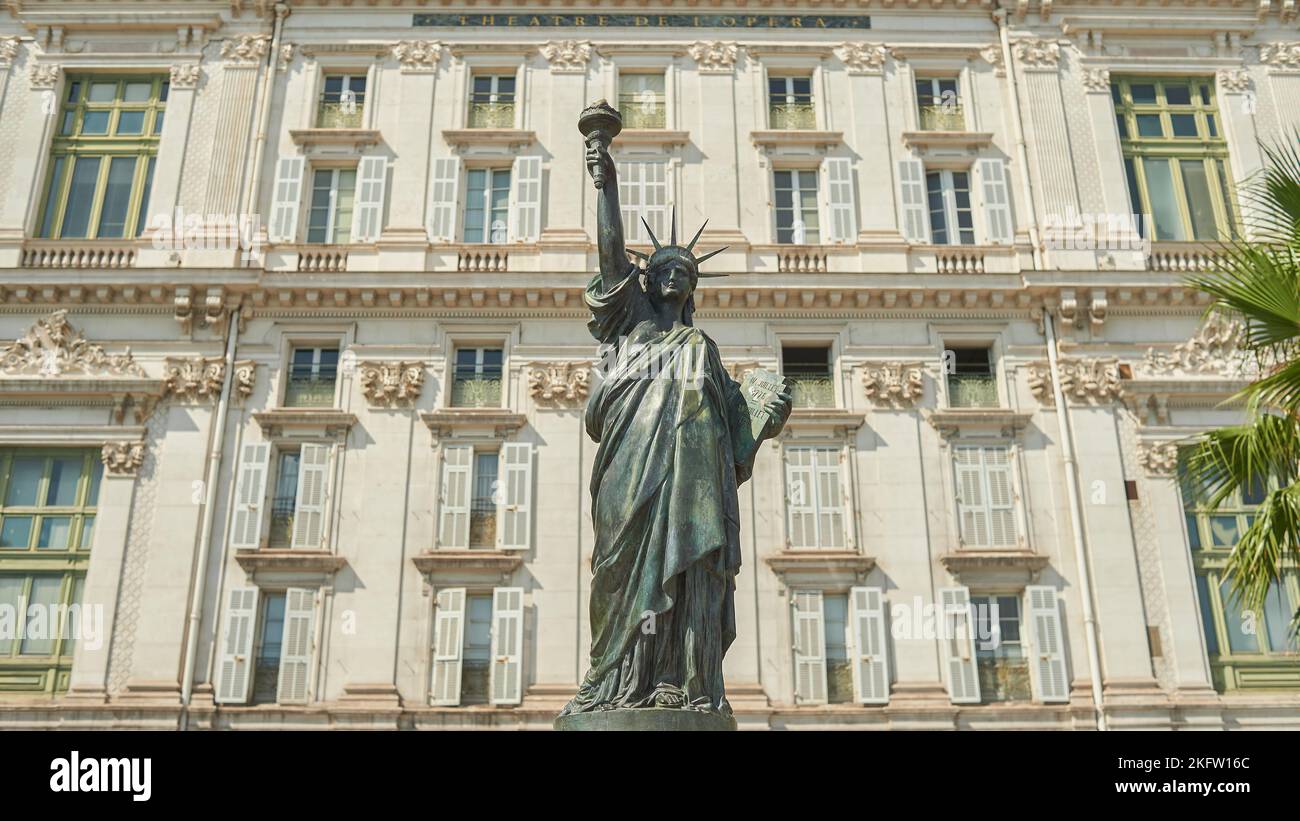 NICE, FRANCE - AUGUST 15, 2015: close up shot of replica of the Statue ...