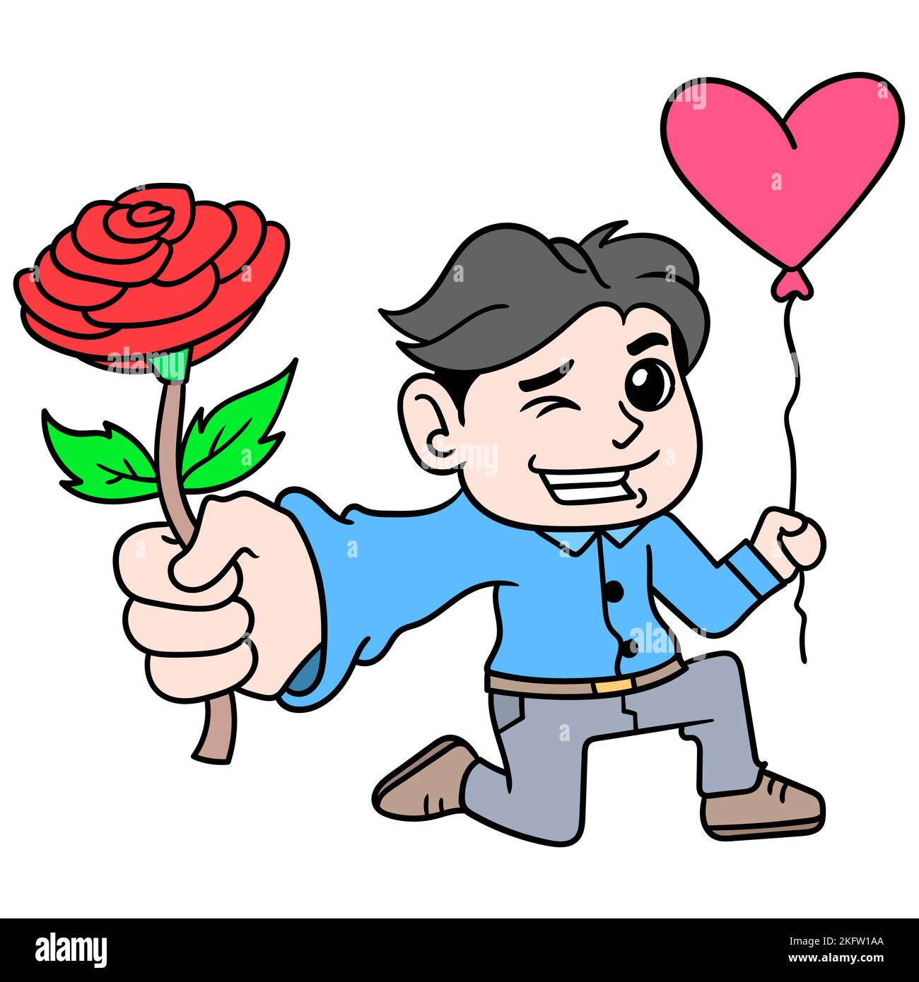 Boy holding a rose Stock Vector Images - Alamy