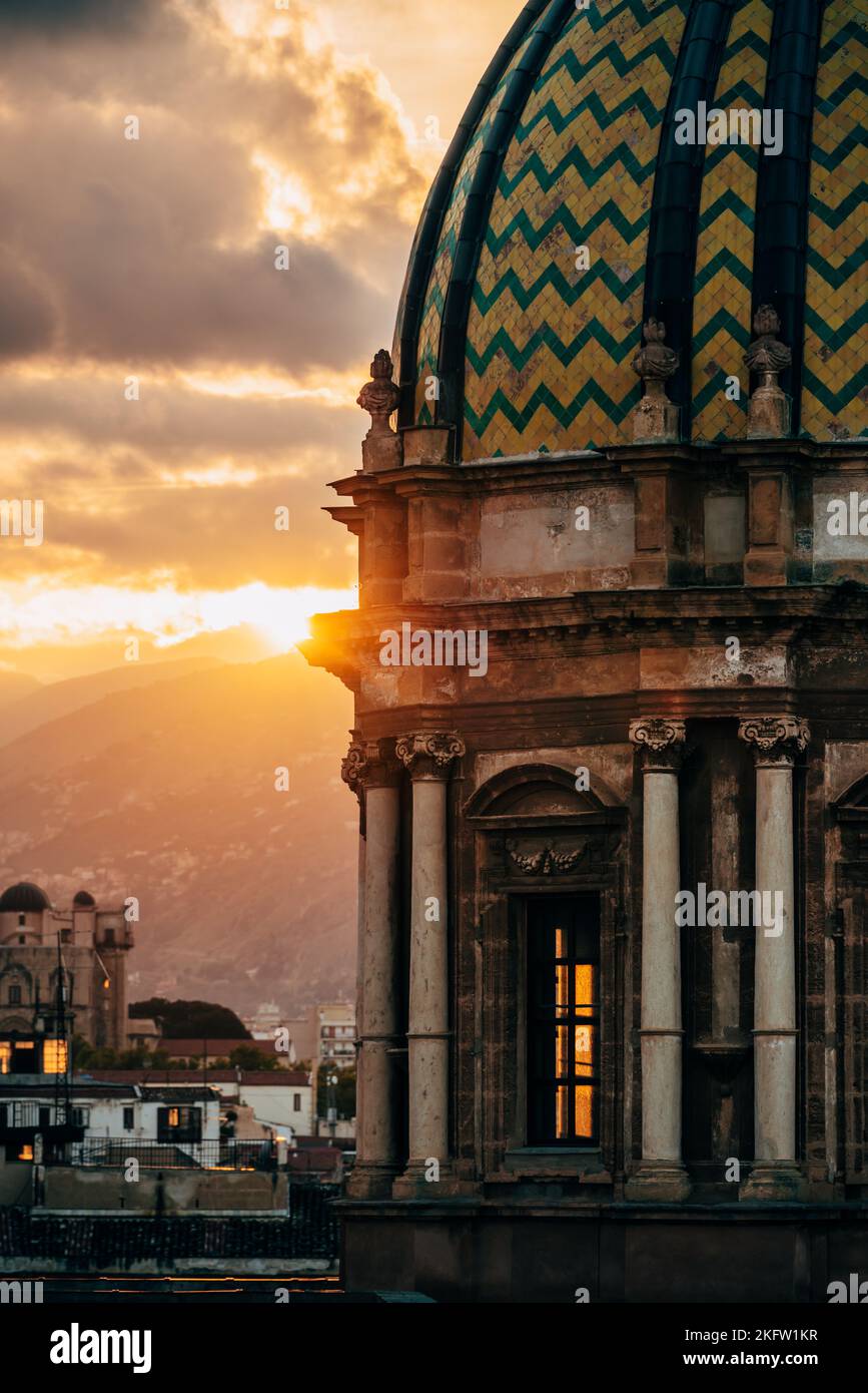 Cupola against the sky at sunset. San Giuseppe dei Padre Teatini church