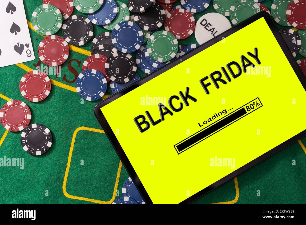 Black Friday shopping word cloud on a laptop computer  Stock Photo