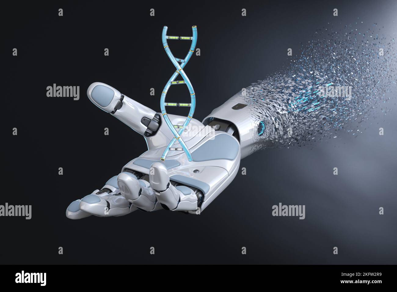 Robot android hand with cyber DNA. 3D illustration Stock Photo