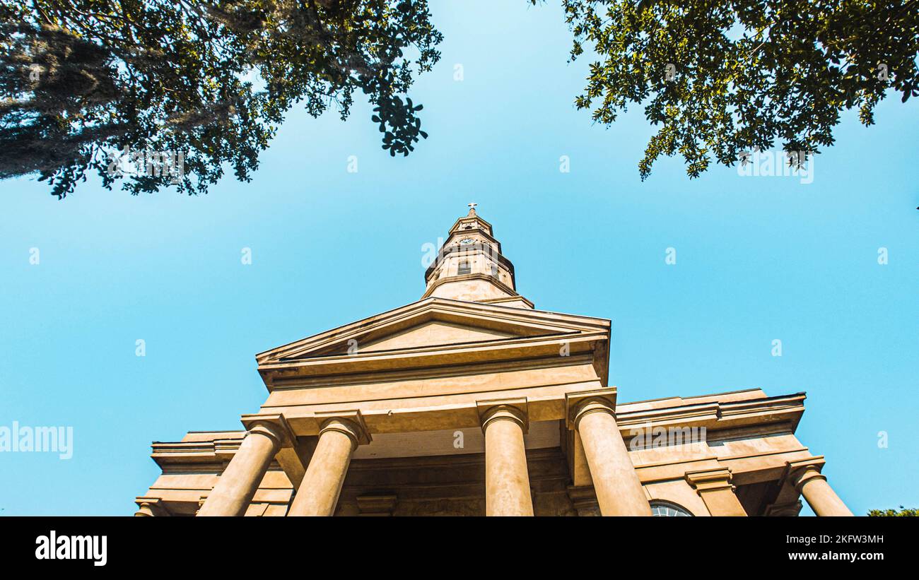 A low angle shot of St. Philip's Anglican Church in Charleston, South ...