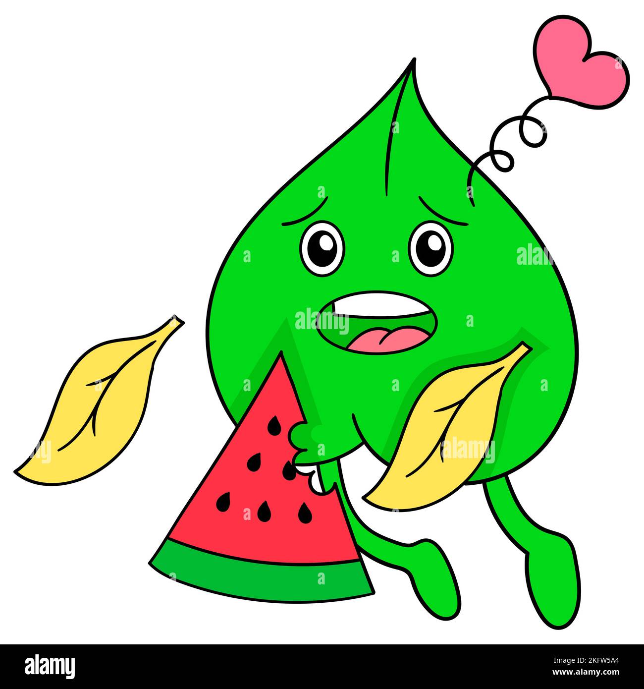 A cute green leaf with a watermelon cartoon character isolated on the white  background Stock Vector Image & Art - Alamy