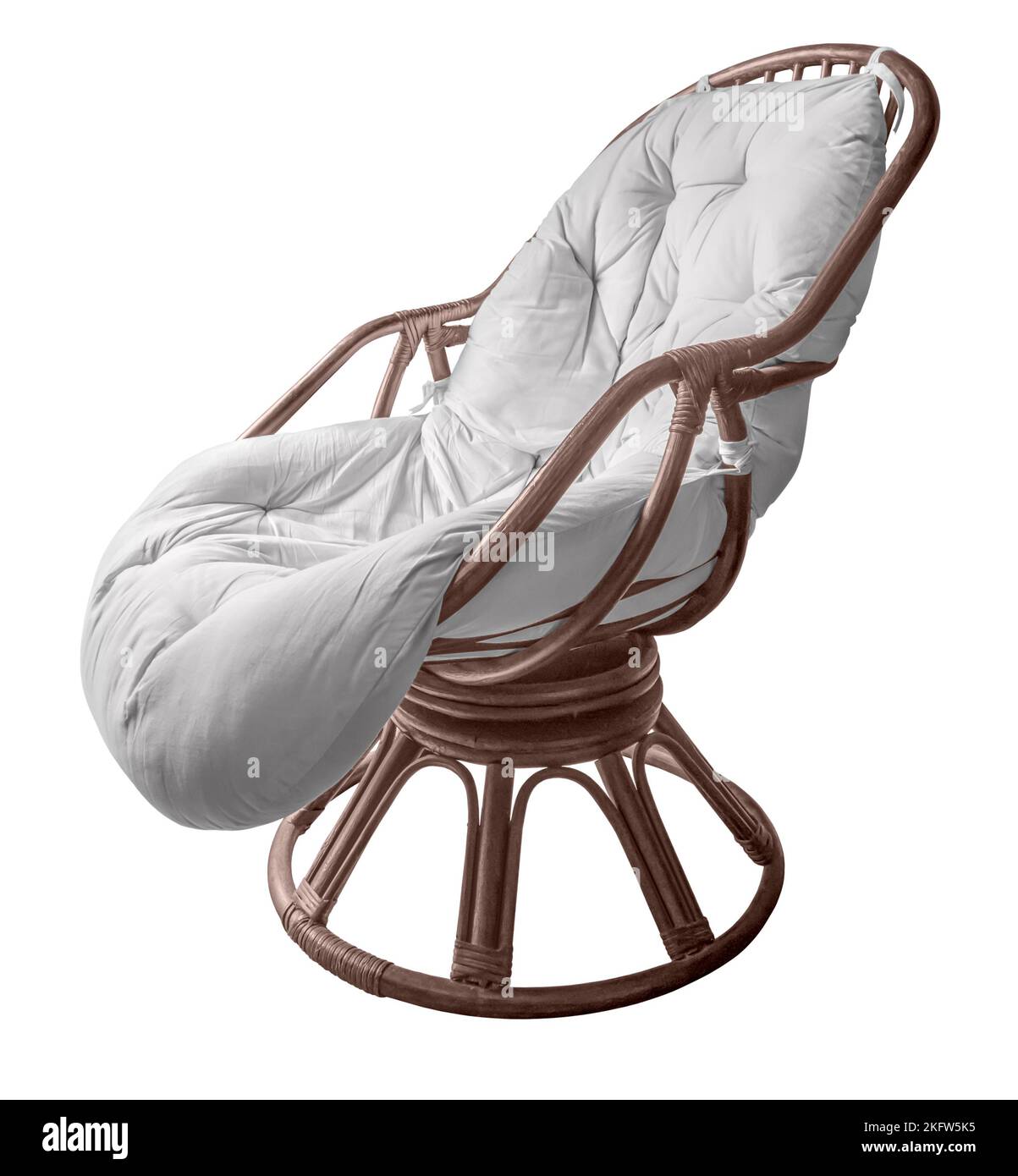 Wicker chair with cushion isolated in white back Stock Photo