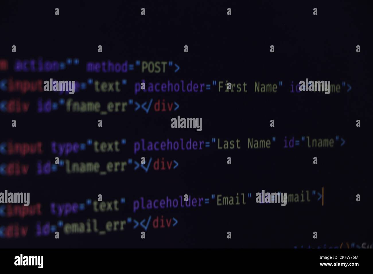 Code of web page displayed on a computer monitor Stock Photo