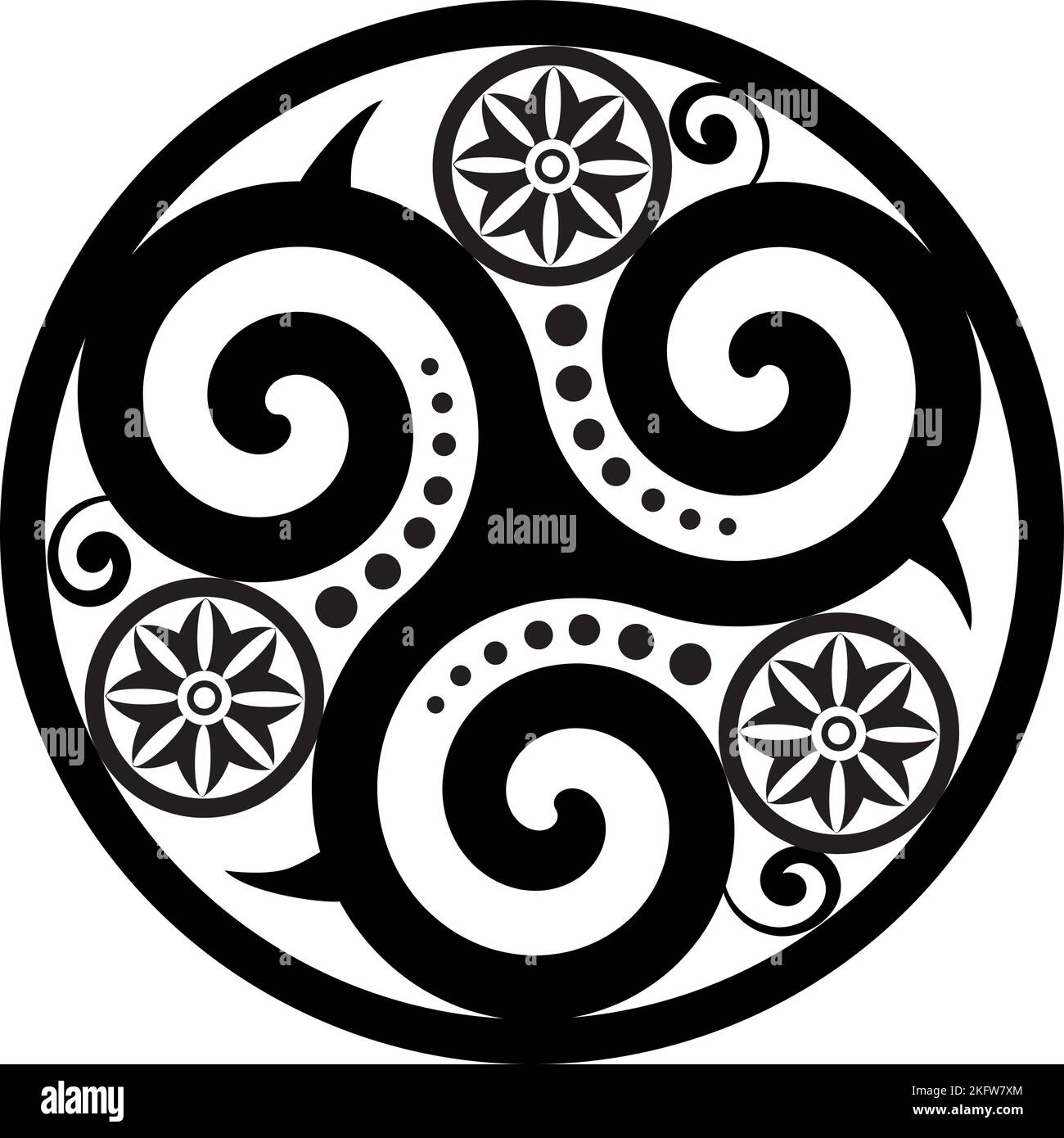 Celtic Symbol - Celtic Knot and Triskelion Circle - Trinity - Sacred Geometry - Energy Dots and Dharma Wheel Stock Vector